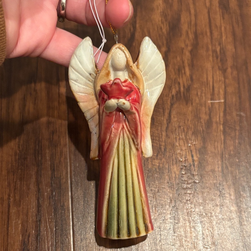 Elegant Angel Holiday Ornament - Red and Green